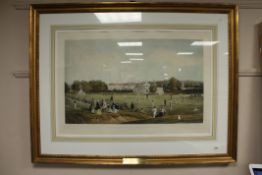 The cricket match, Tonbridge School, hand coloured engraving, 90 cm x 59 cm, published by C.
