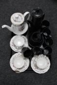 A tray of fifteen piece coffee service, Paragon Lavina tea pot,