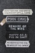 Five cast iron signs - Beware of the wife,