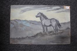 Maureen Patterson: Horse in open landscape, oil on board, signed, dated '68, 42cm by 65cm, unframed.