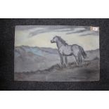 Maureen Patterson: Horse in open landscape, oil on board, signed, dated '68, 42cm by 65cm, unframed.