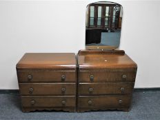 A mid century three drawer oak chest with matching dressing chest