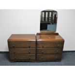 A mid century three drawer oak chest with matching dressing chest