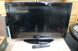 A Sanyo 32 inch LCD TV with remote