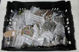 A crate of costume jewellery, bags, necklaces,