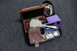 A tray of jewellery boxes, costume jewellery,