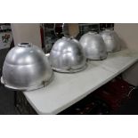 Four mid century aluminium halogen light shades