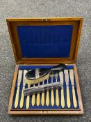 A Victorian burr walnut cased cutlery canteen of EPNS and ivorine fish cutlery,