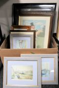 A box of seven assorted framed pictures and prints to include signed limited edition prints,