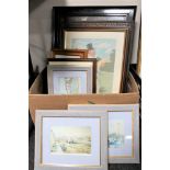 A box of seven assorted framed pictures and prints to include signed limited edition prints,