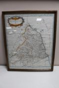 A framed antique Robert Morden map of Northumberland