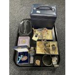 A tray of jewellery boxes, costume jewellery,