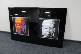 Two framed oils on canvas - Buddha heads,