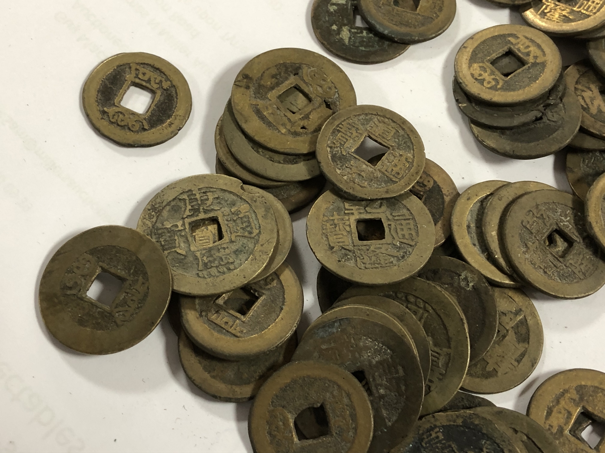 A Victorian walnut box with Chinese coins and tokens - Image 4 of 7