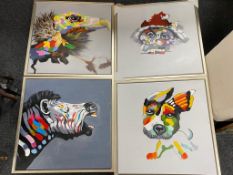 Four contemporary oils on canvas - animals, bird, horse,