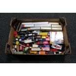 A box of 20th century die cast busses and delivery vans,