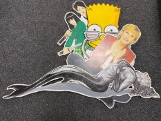 A box of four hand painted cut-outs signed Shot; Bart Simpson,