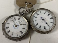 Two silver fob watches, J.G. Grieves of Sheffield Swiss made watch stamped .