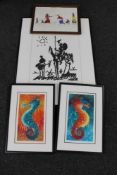 Two signed framed prints of sea horses,