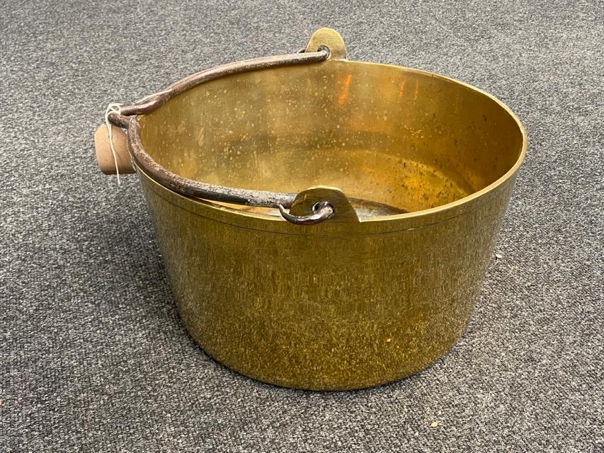 A very heavy antique brass jam pan