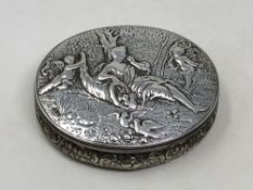 A good quality oval silver scenic trinket box, possibly Dutch,