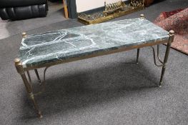 A 20th century marble topped coffee table on brass base