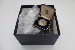 A box containing a large quantity of assorted coinage to include a bag of Victorian and Edwardian