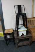 A metal french style bar stool together with a rush seated stool,
