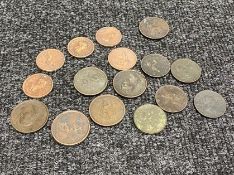 A bag of sixteen early 19th century George III and George IV Britannia pennies and half pennies