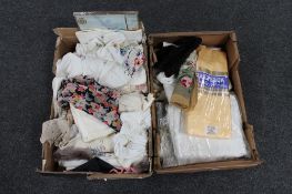 Two boxes of vintage linen,
