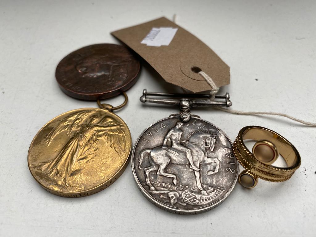 Two WWI medals comprising War Medal and Victory Medal together with a Queen Victoria commemorative