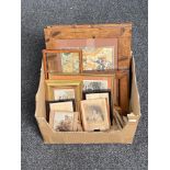 A box containing assorted pictures and prints to include Indian prints,