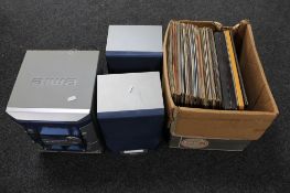 An Aiwa micro hi/fi system and a box of LP records including Frank Sinatra,