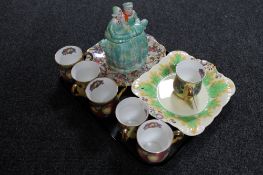 A tray of Maling brown chintz plate, Clarice Cliff Newport pottery dish,