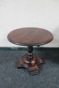 An oak effect pub pedestal coffee table,