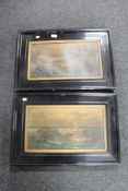A pair of antiquarian oil paintings, seascapes,