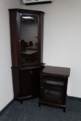 A Stag Minstrel corner display cabinet and matching hi/fi cabinet