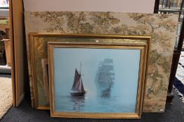 A gilt framed print of two ships, Van Gogh print,