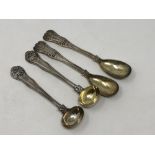 Two pairs of heavy gauge Georgian and William IV silver gilt salt spoons (4)