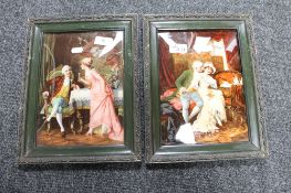 A pair of early 20'th Century chromolithographic prints laid face to glass depicting court scenes,