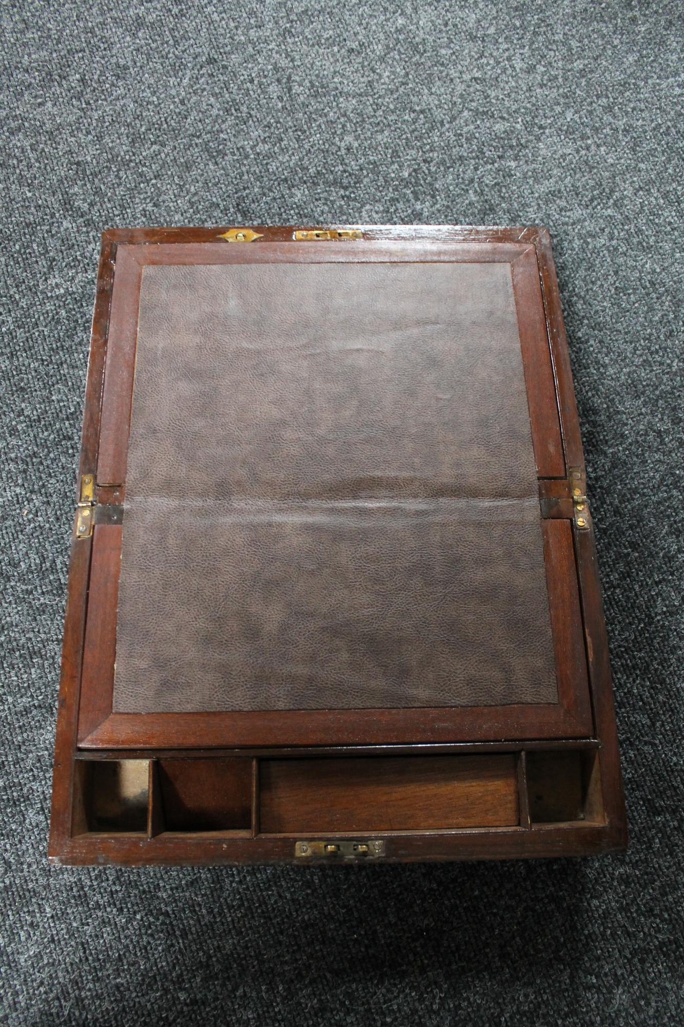 A Victorian rosewood writing box with brass mounts - Image 2 of 2