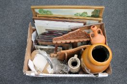 A box containing two wall mounted spoon racks containing a large quantity of crested spoons,