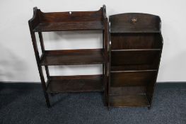 Two sets of oak open bookshelves