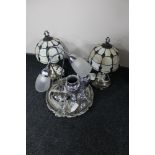 Three plated trays, pair of plated vases,