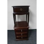 A Stag Minstrel bedside stand fitted with a drawer together with a three drawer bedside chest