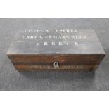 An antique military tin lined pine travel trunk named to Lt Cl. K. C.