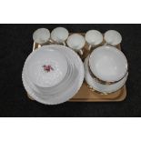 A tray of Duchess Ascot part tea and dinner ware together with Spode Bridal Rose tea and dinner