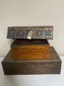 An eastern hardwood metal bound table box and two Victorian boxes.