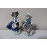 Two Lladro figures - Girls with baskets of flowers