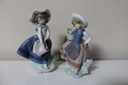 Two Lladro figures - Girls with baskets of flowers